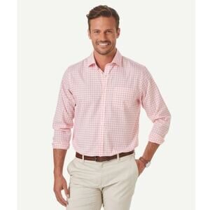 Gazman Easy Care Gingham Check Shirt pink coral & white cotton preppy medium